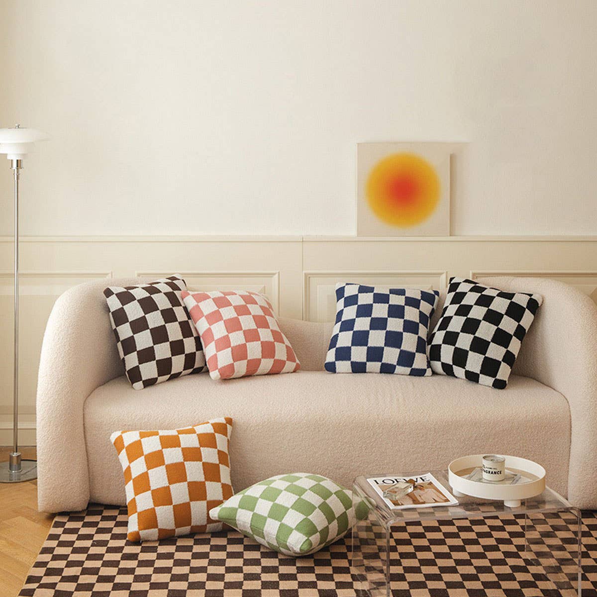 PLAID SIMPLE STYLE KNITTED PILLOW CAR CUSHION_CWMM2375