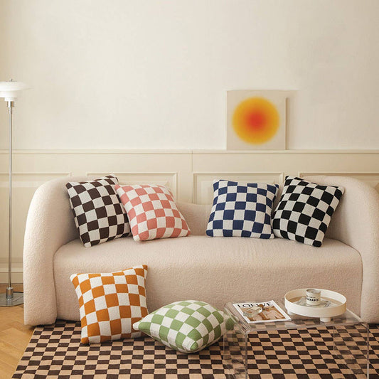 PLAID SIMPLE STYLE KNITTED PILLOW CAR CUSHION_CWMM2375
