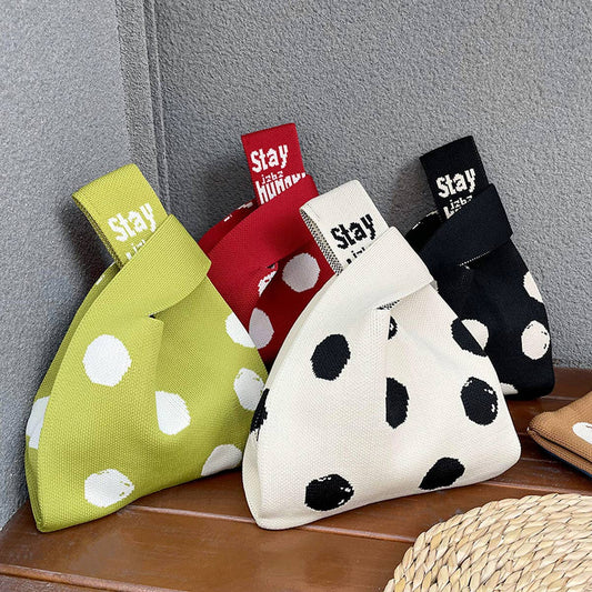 BLACK AND WHITE POLKA DOT KNITTED BAG_CWAB3227