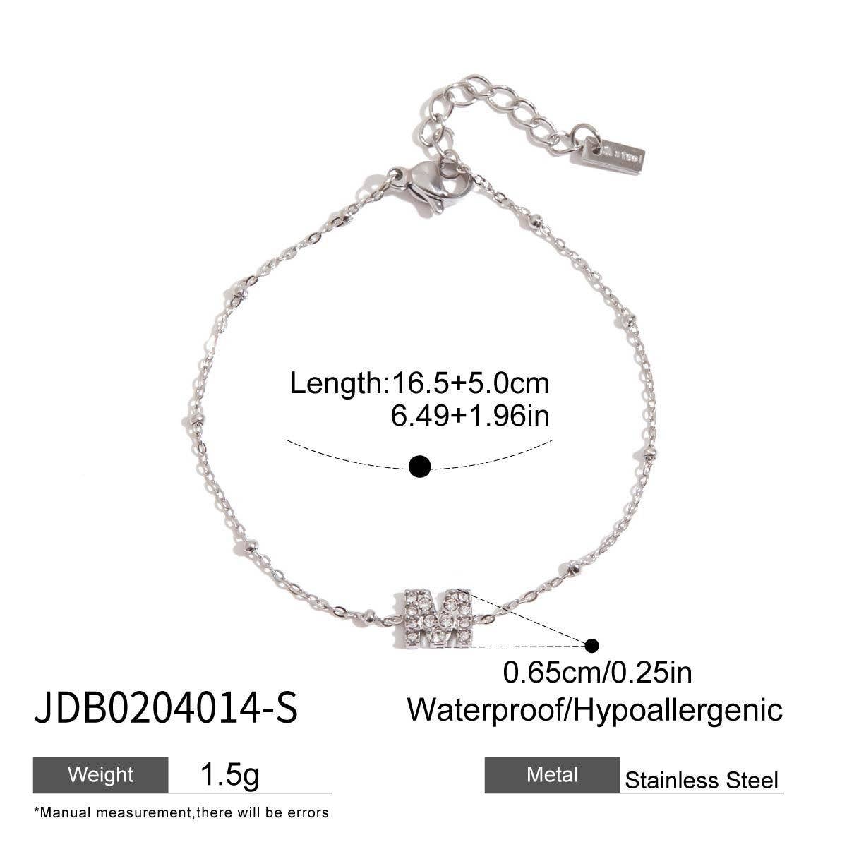 18K Gold Steel Bracelet with Zircon Letter M_CWAJE4783
