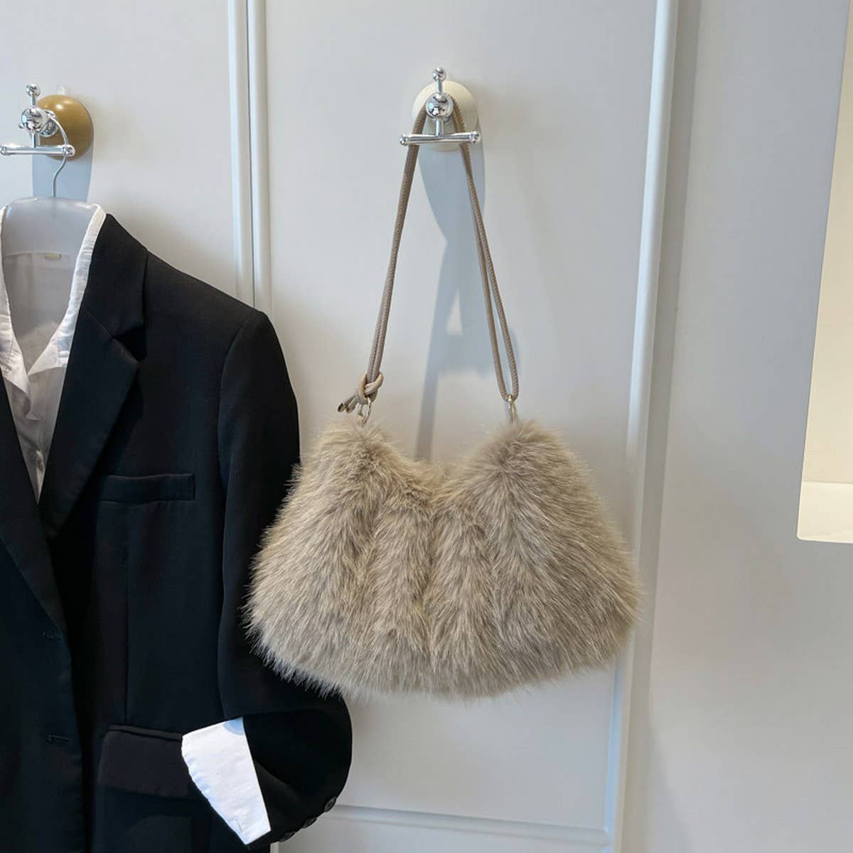 Plush Fur Shoulder Bag Women Handbag Tote_CUAB00539