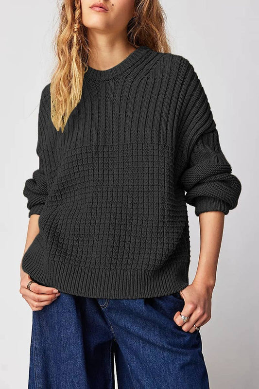 CWOSWL5836_SOLID COLOR CREW-NECK LONG-SLEEVED SWEATER