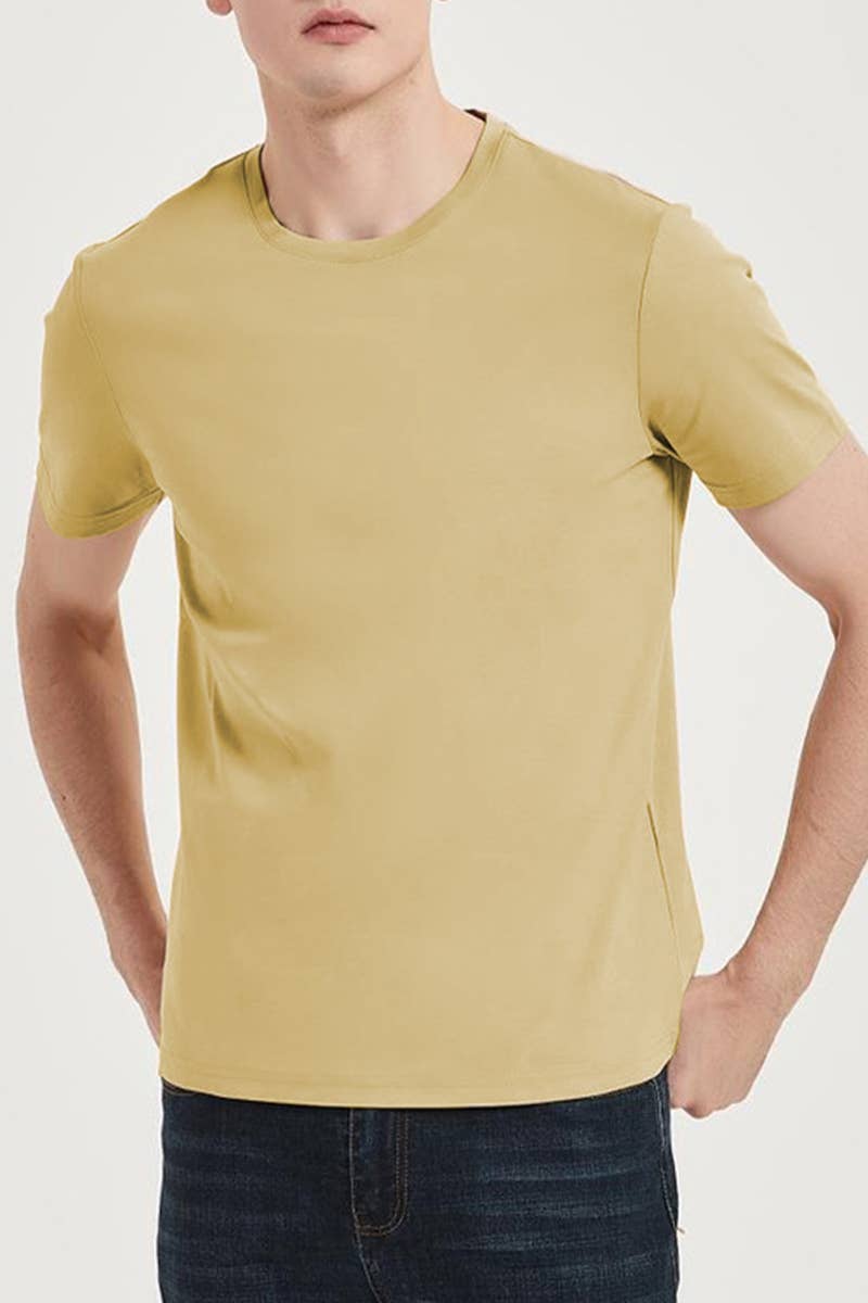 CWTBLS1785_CASUAL SOLID COLOR ROUND NECK MEN'S T-SHIRT