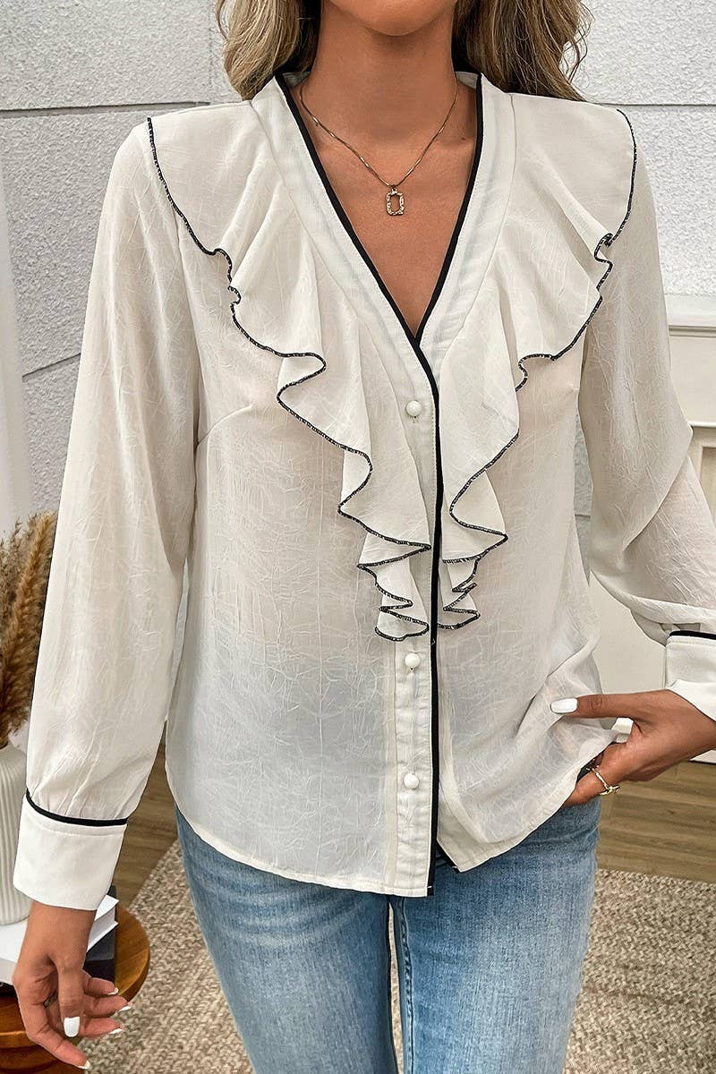 CWTBLL3846_LONG SLEEVE RUFFLE COLLAR BUTTON-DOWN SHIRT