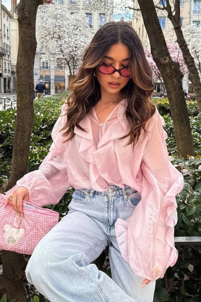 CWTTL2042_SOLID COLOR TEMPERAMENT RUFFLED ZIPPER TOP