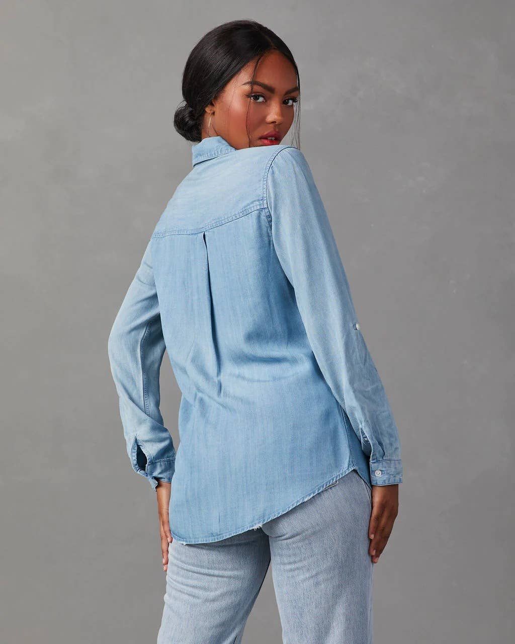 DENIM WASH WATER ELEGANT LONG SLEEVE SHIRT