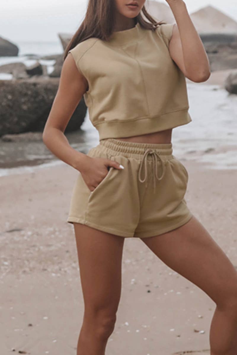 CWSS0522_CREW NECK SLEEVELESS TOP AND SHORTS SUIT