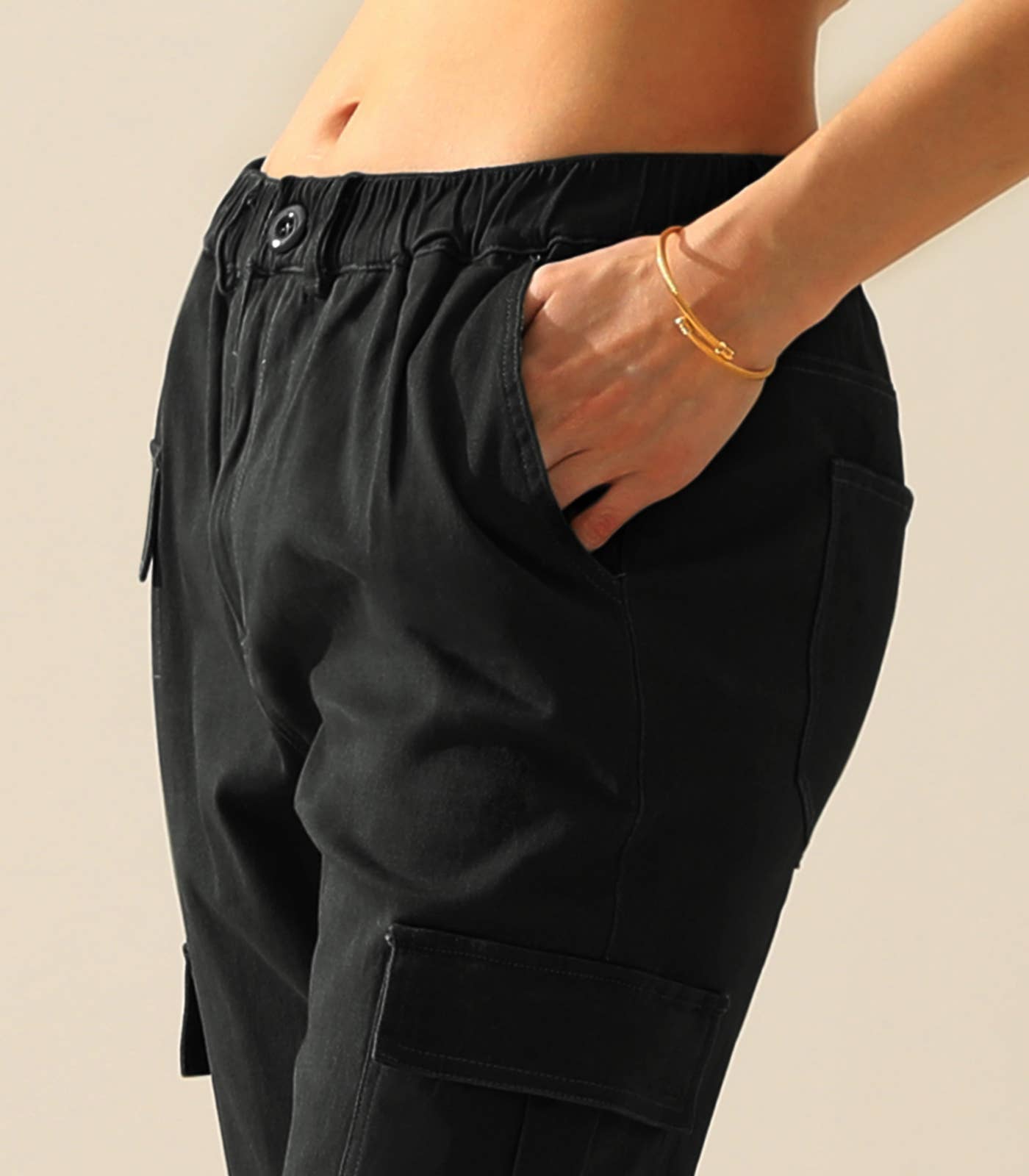 CWBLP400_Elastic Waist Cargo Pants Cotton Cargo Work Pants