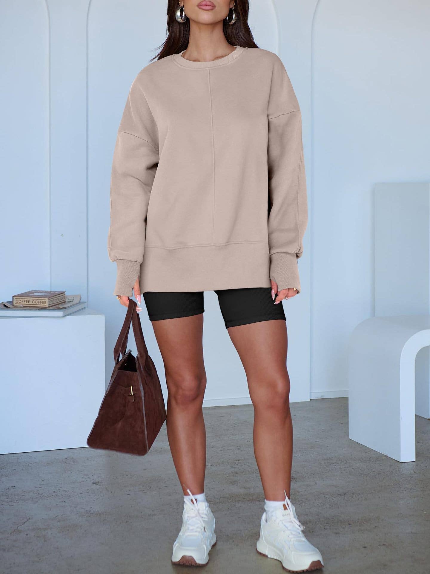 Casual round-neck loose sporty split sweatshirt