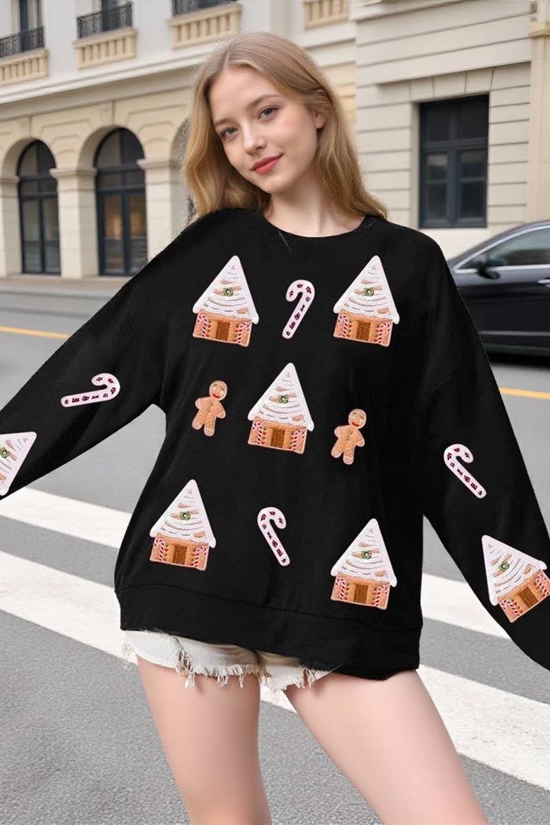 CWTBLL01240_SEQUIN CHRISTMAS HOUSE CASUAL SWEATSHIRT