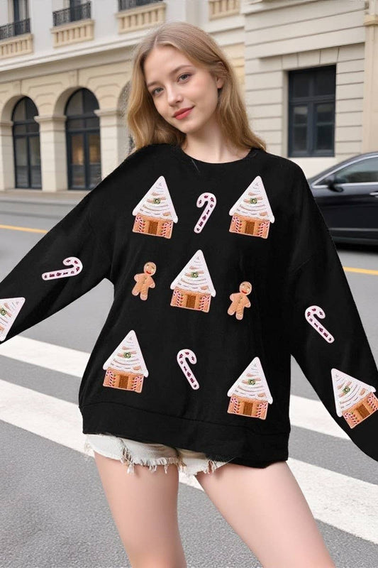 CWTBLL01240_SEQUIN CHRISTMAS HOUSE CASUAL SWEATSHIRT