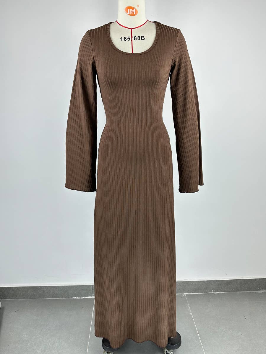 BIG PIT STRIP LONG SLEEVE U-NECK DRESS