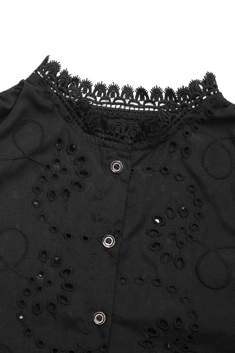 CWTBLL4076_SOLID LACE INSERT ELEGANT SHIRT BLOUSE