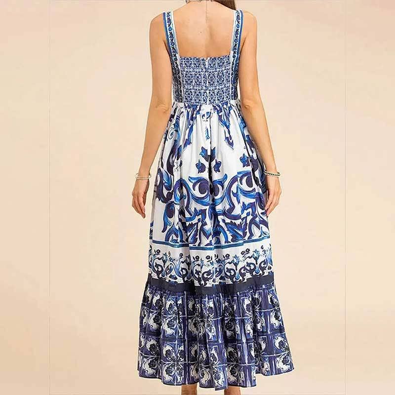 BOHEMIAN STYLE ELEGANT LONG PRINT HALTER DRESS