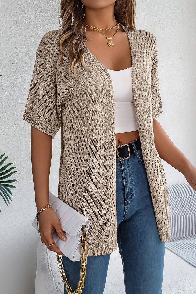 CWTBLS1056_SUMMER KNIT CUT-OUT SHORT-SLEEVED SUNBLOCK TOP