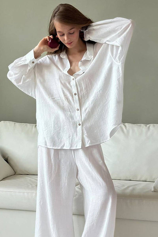 CWSPJ0296_SOLID COLOR LONG SLEEVE LONG PANTS PAJAMA SET