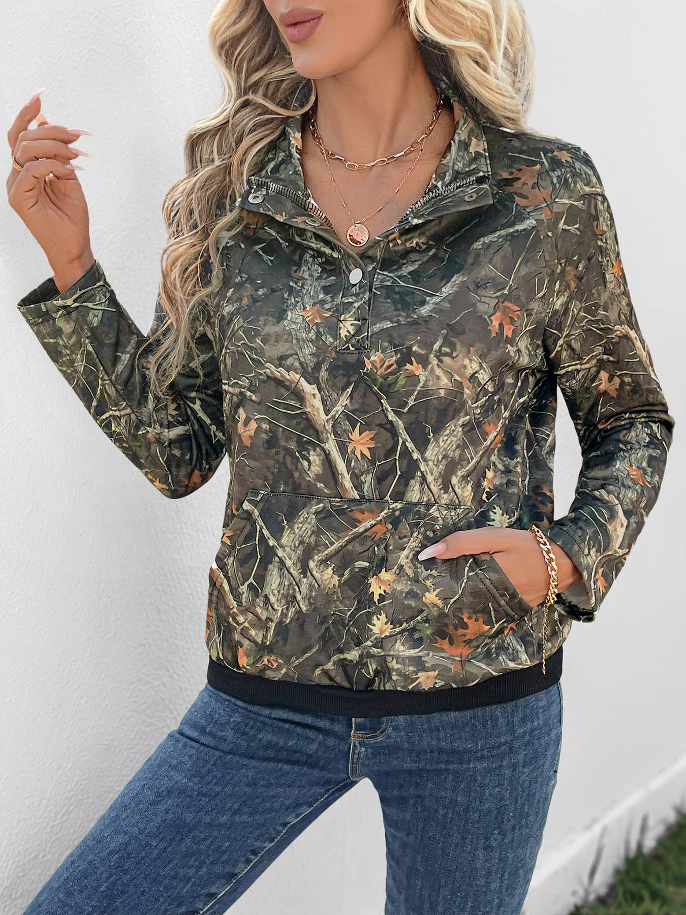 Casual plant and floral printed pullover hoodie