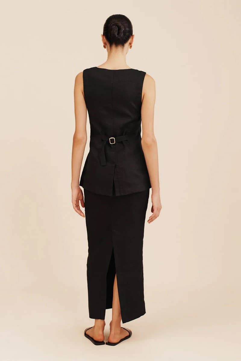 CWSS1141_LINEN SLEEVELESS TANK TOP & HIGH WAIST SKIRT SET