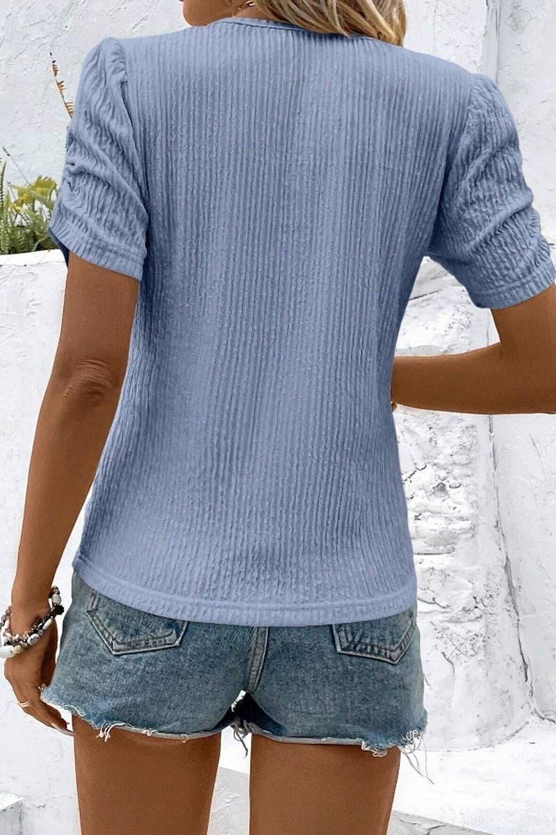 CWTBLS2262_RUCHED CREW NECK SHORT SLEEVE T-SHIRT