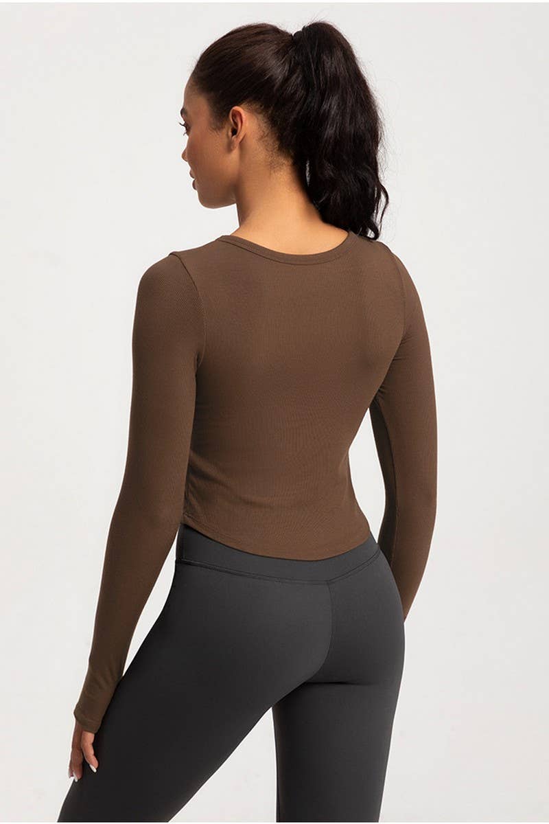 CWTBLL2940_SQUARE NECK TIGHT LONG SLEEVE PADDED FITNESS TOP