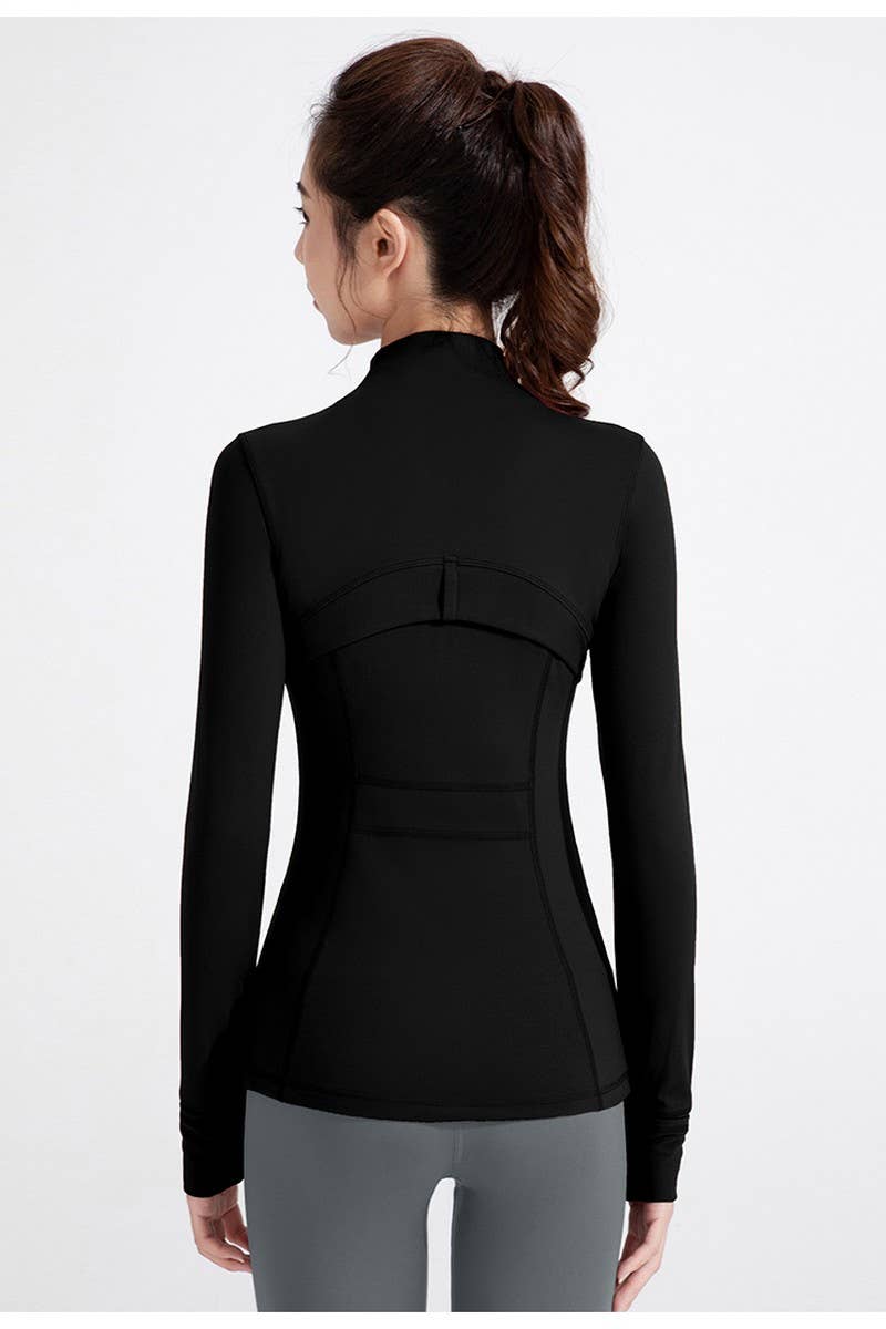 CWOCO1026_STAND COLLAR SPORTS LONG SLEEVE ZIP UP COAT