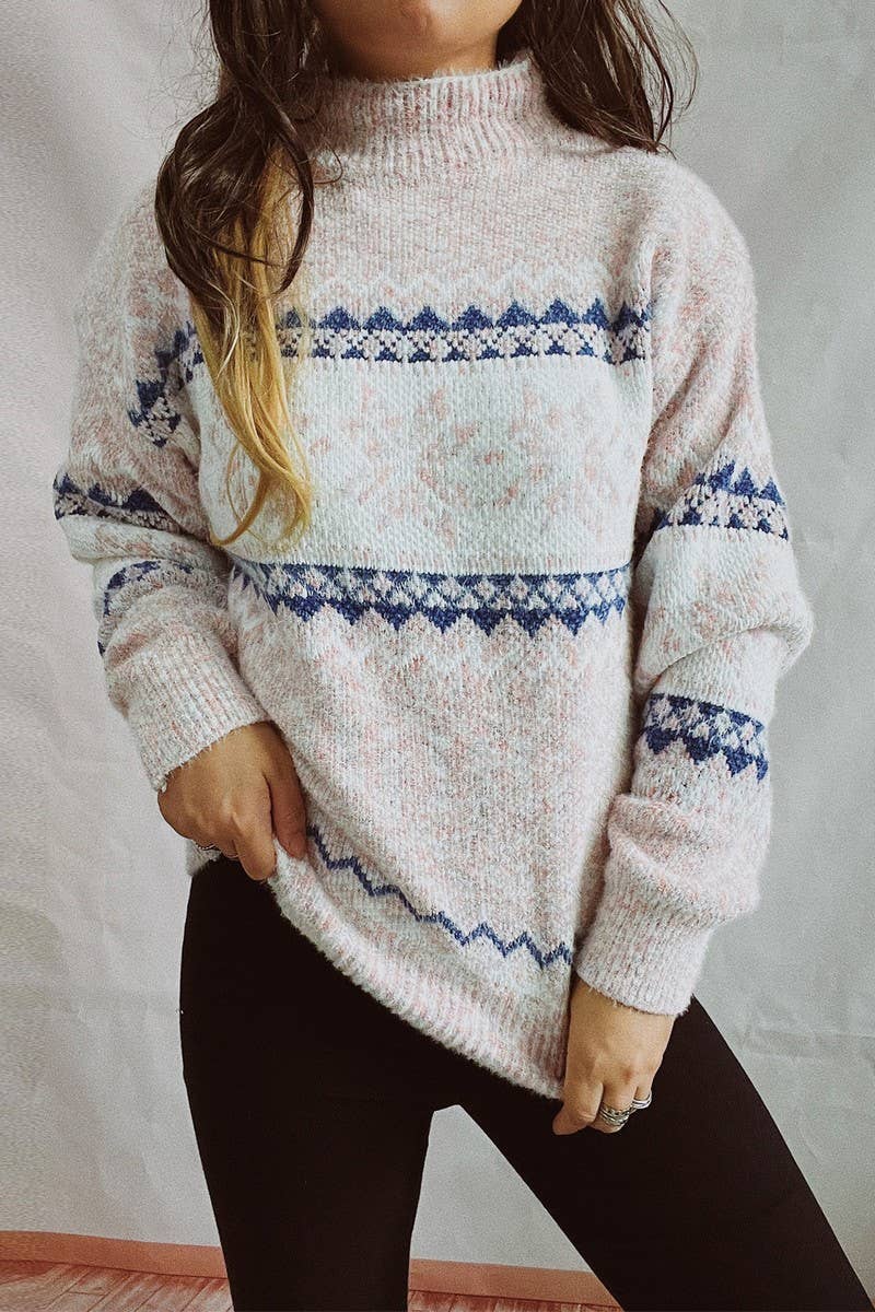 Chenille snowflake jacquard half turtleneck sweater