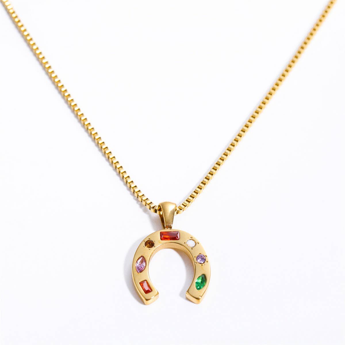 NEW STAINLESS STEEL U-SHAPED ZIRCONIA NECKLACE_CWMM3824