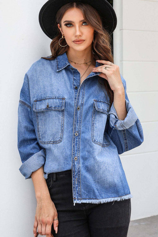 DROP SHOULDER WASH VINTAGE DENIM SHIRT