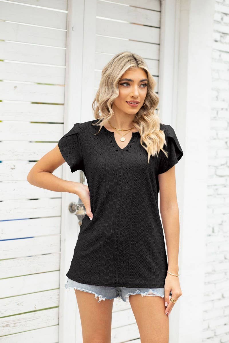 CWTTS0866_V-Neck Short Sleeve Blouse