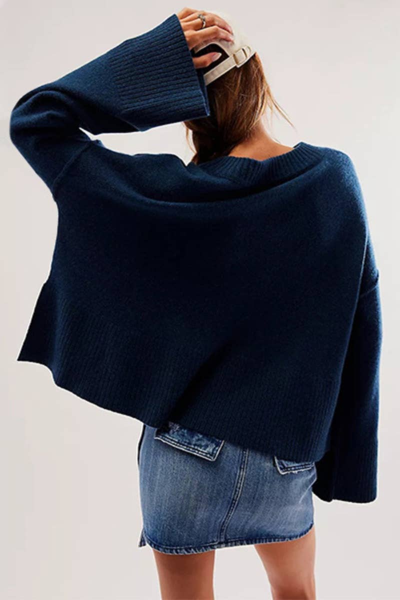 CWOSWL5877_AUTUMN CREW-NECK SWEATER WITH FLARED SLEEVES