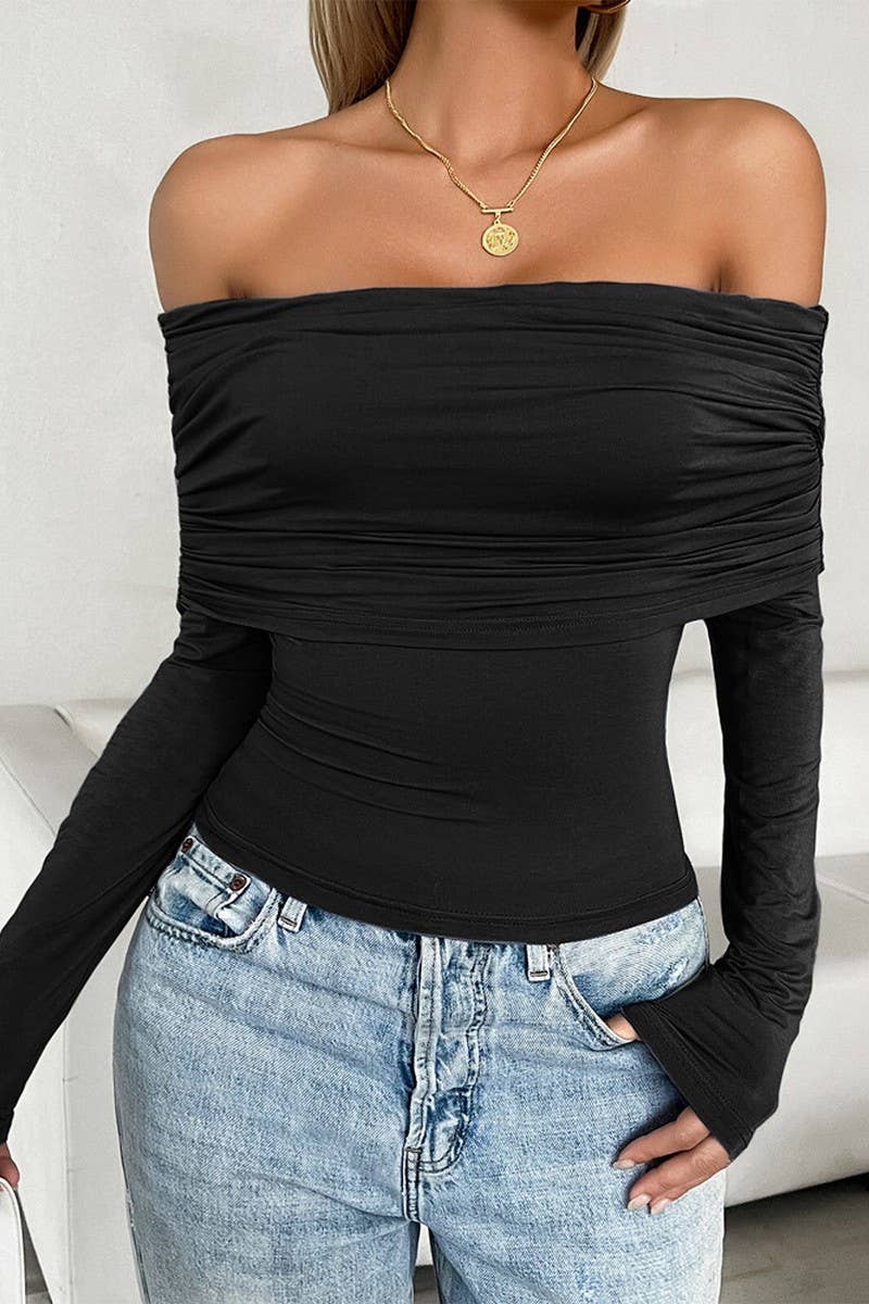CWTTS1297_CASUAL SOLID COLOR PULLOVER ONE-SHOULDER KNITTED T