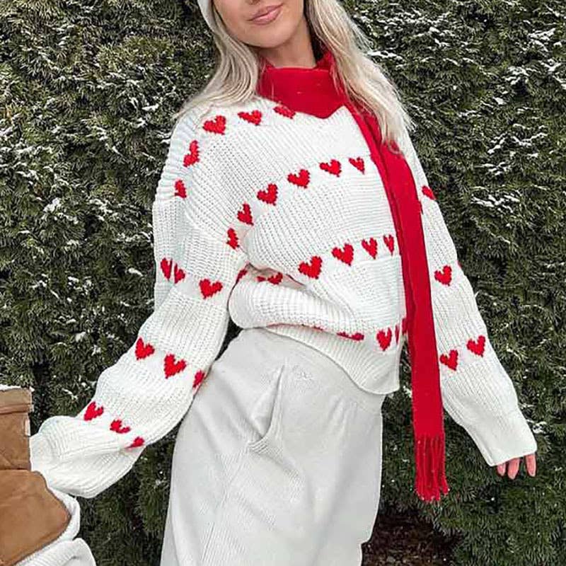 CREW-NECK LONG SLEEVE JACQUARD KNITTED SWEATER