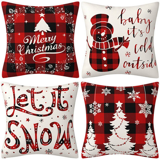 CHRISTMAS FESTIVE RED PLAID SNOWMAN PILLOWCASE