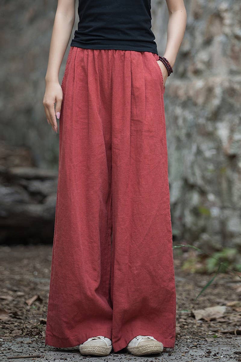 CWBLP1377_COTTON AND LINEN SAND-WASHED WIDE-LEG TROUSERS