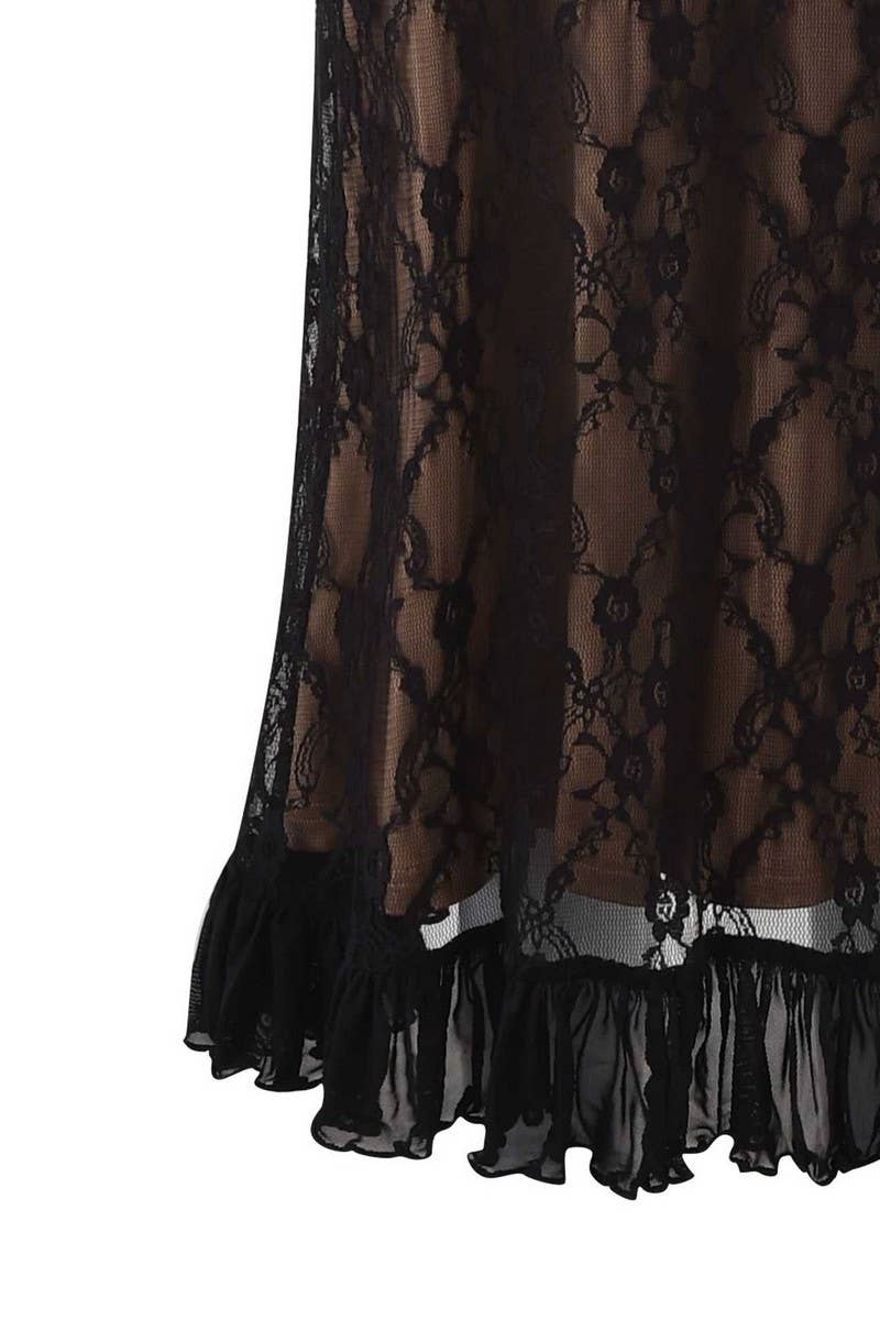 CWDMD5940_SEXY V-NECK LACE MESH SPLICED CAMI DRESS