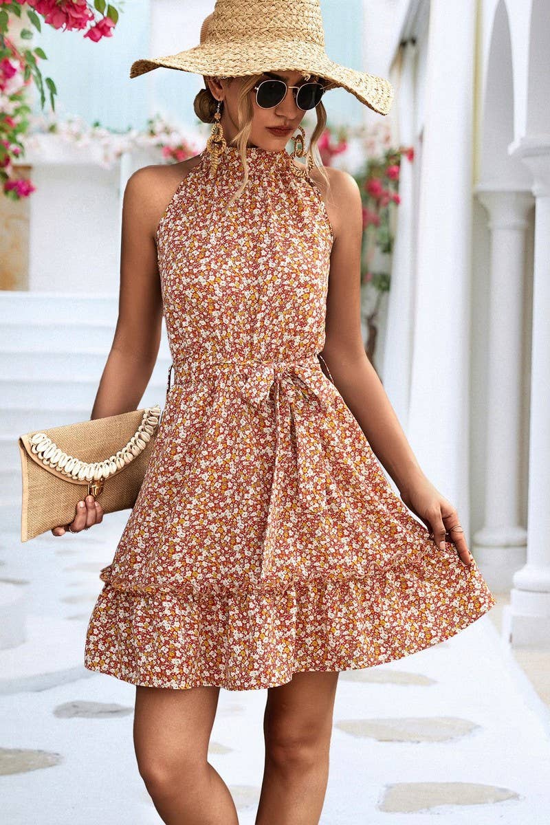 CWDHL0539_PRINTED HALTERNECK SLEEVELESS DRESS