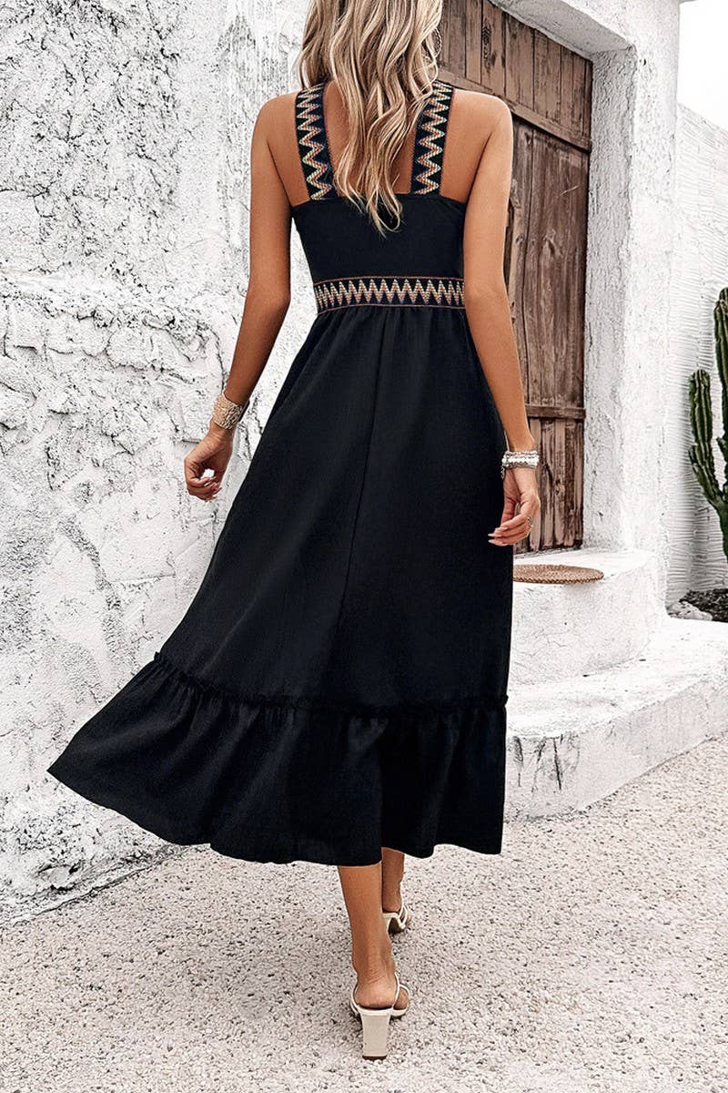 CWDTD0413_HIGH WAIST HALTER NECK CONTRAST COLOR SLIT DRESS