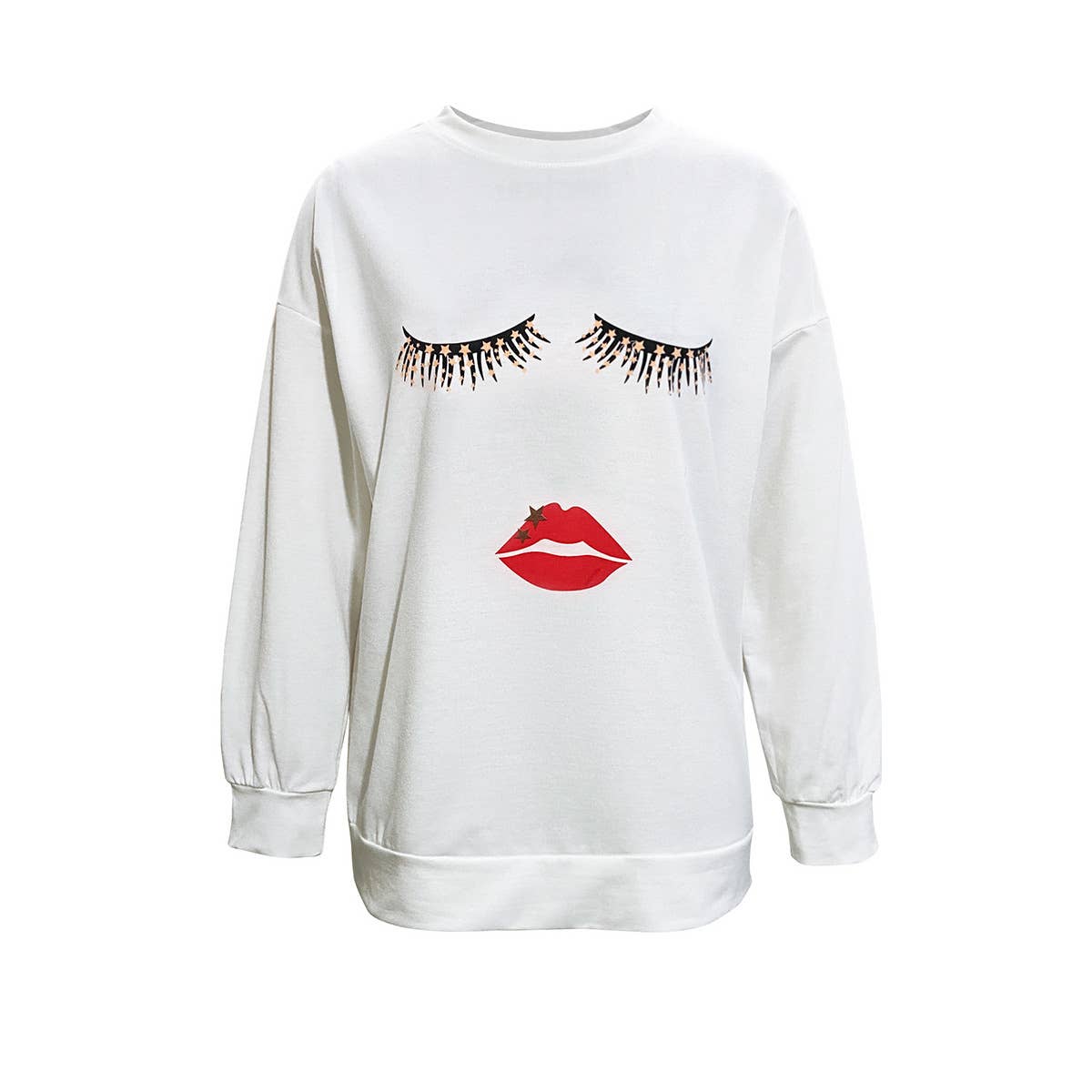 CREW-NECK LIP PRINT LONG-SLEEVED BAGGY HOODIE