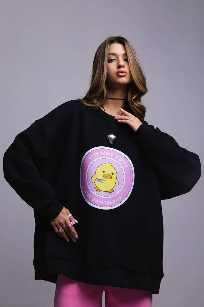 CWTBLL1671_LOOSE YELLOW DUCK PRINT LONG SLEEVE TOP