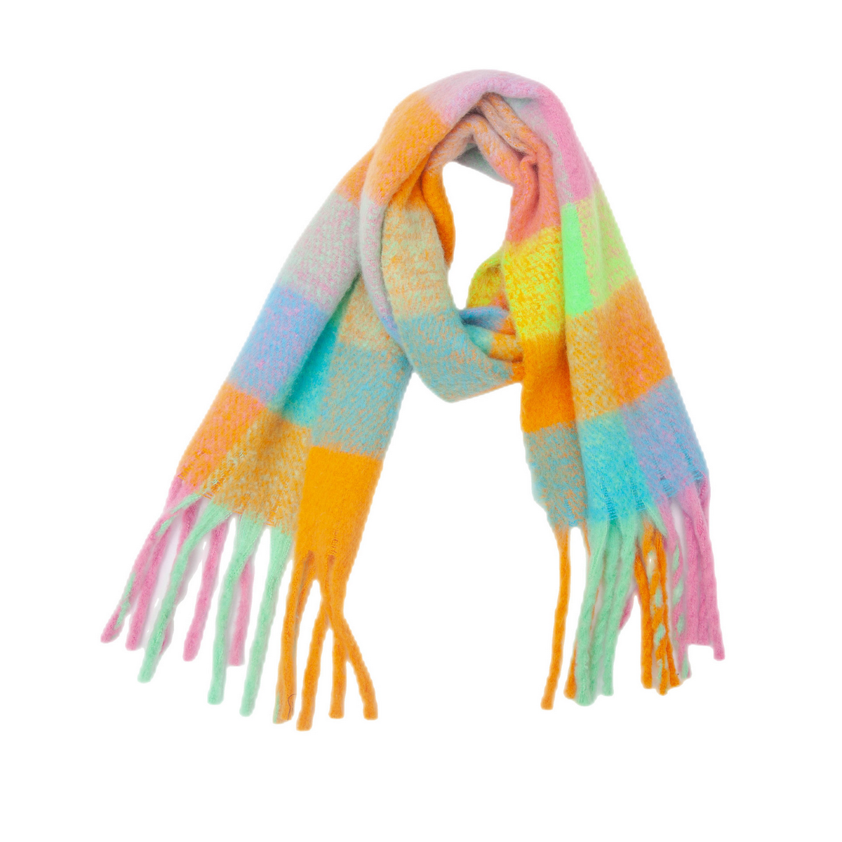PLAID PATTERN FRINGE TRIM WINTER SCARF_CWASC2691