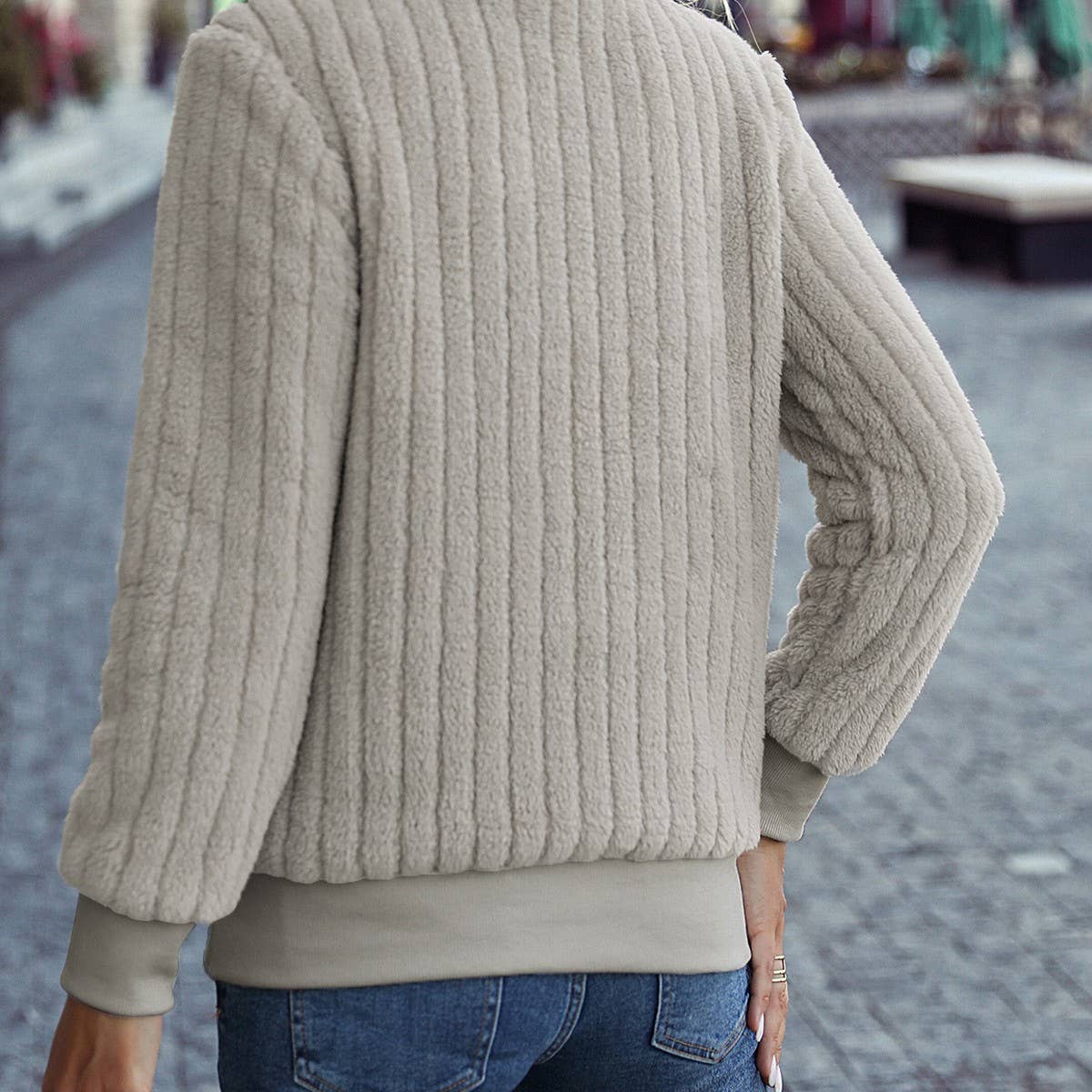 Crew-neck long sleeve zipper strip hoodie