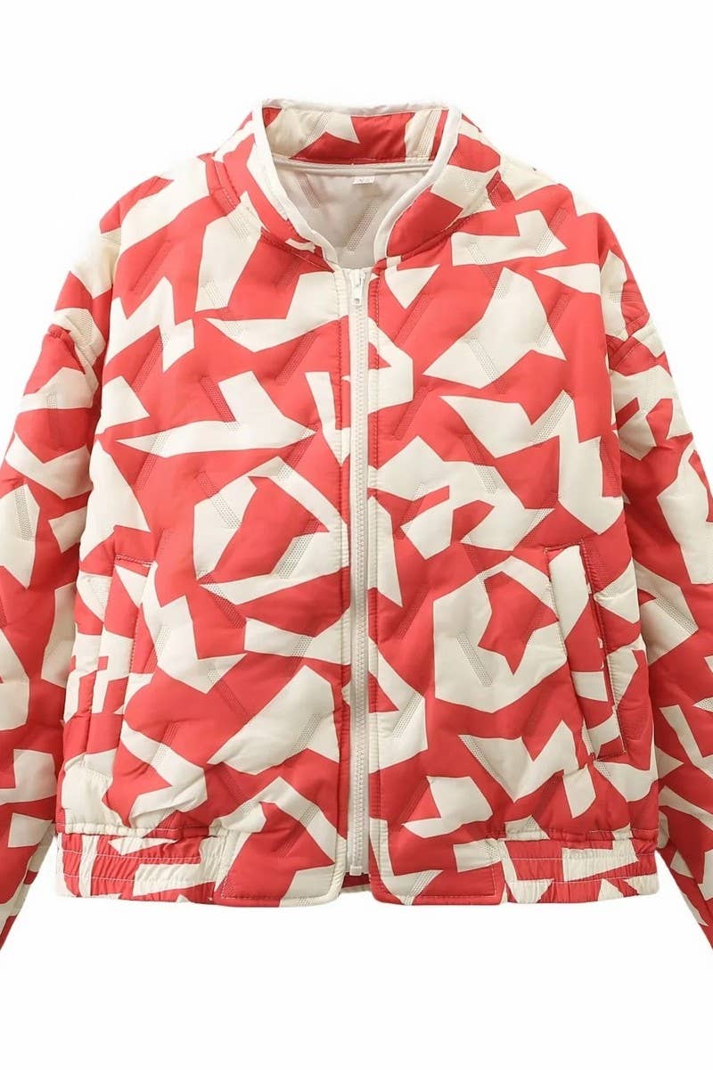 CWOCO1080_LOOSE PRINTED QUILTED ZIP-UP JACKET