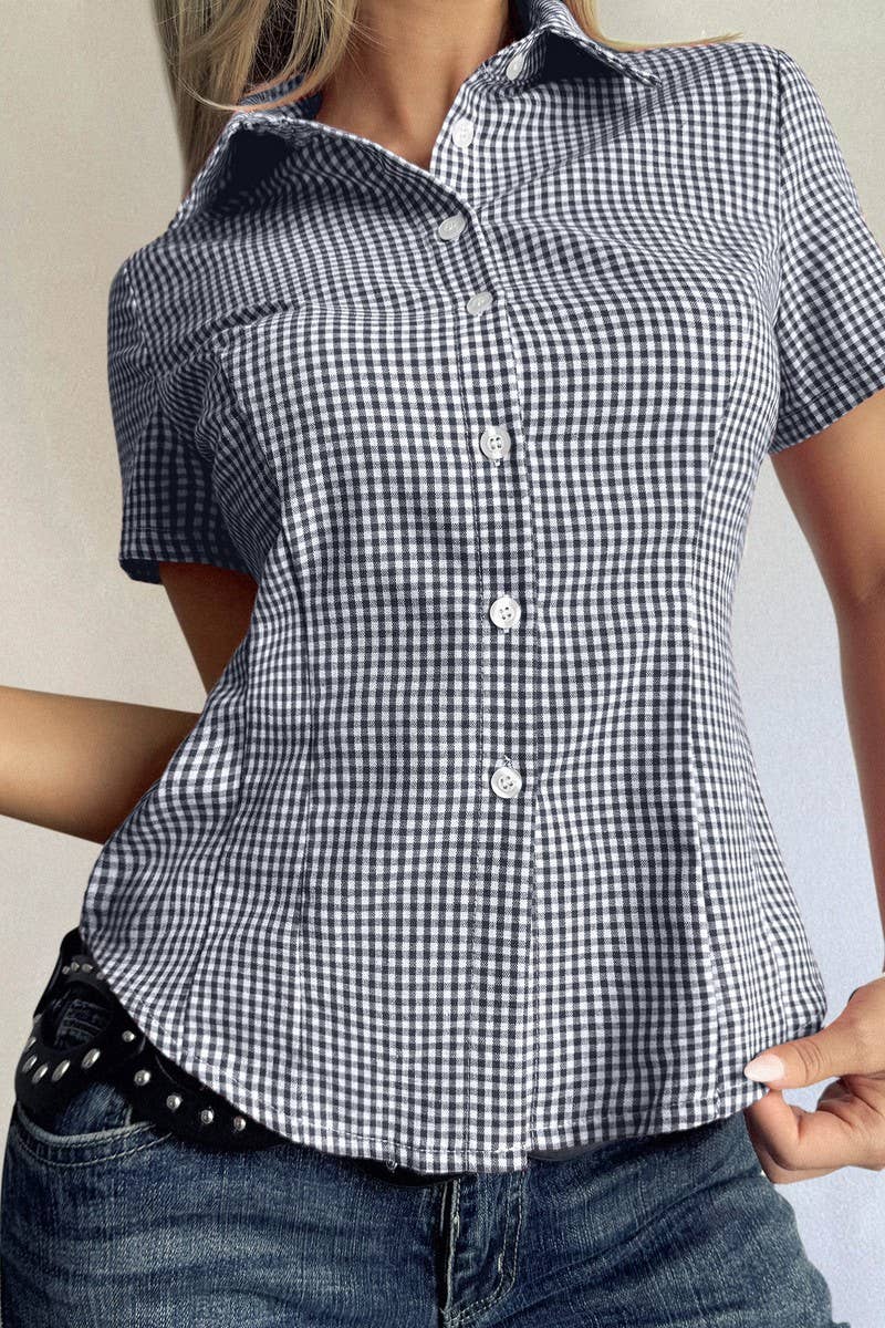 CWTSTS00827_CASUAL PLAID BUTTON SHORT SLEEVE SHIRT