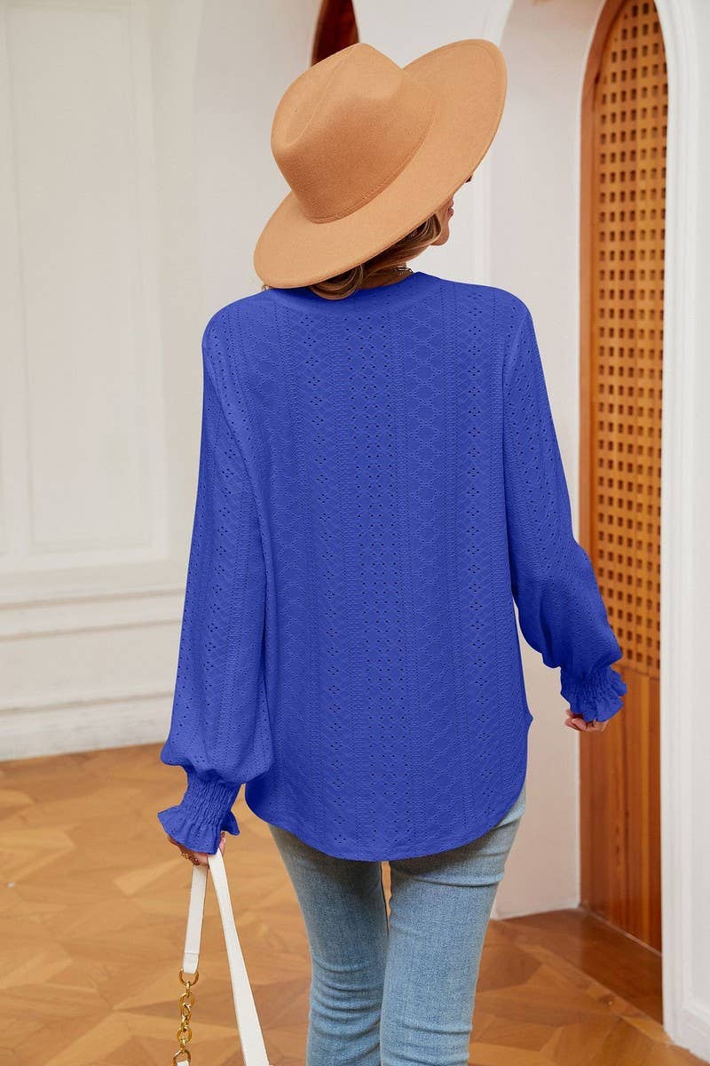 CWTBLL2377_SOLID COLOR V-NECK LOOSE LONG-SLEEVED PULLOVER