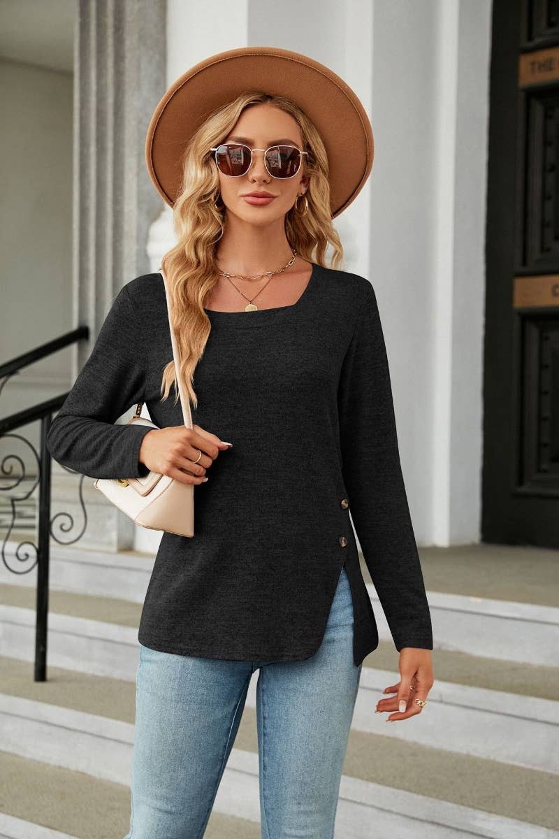 CWOSWL6536_WINTER SQUARE NECK LONG SLEEVE SPLIT TOP