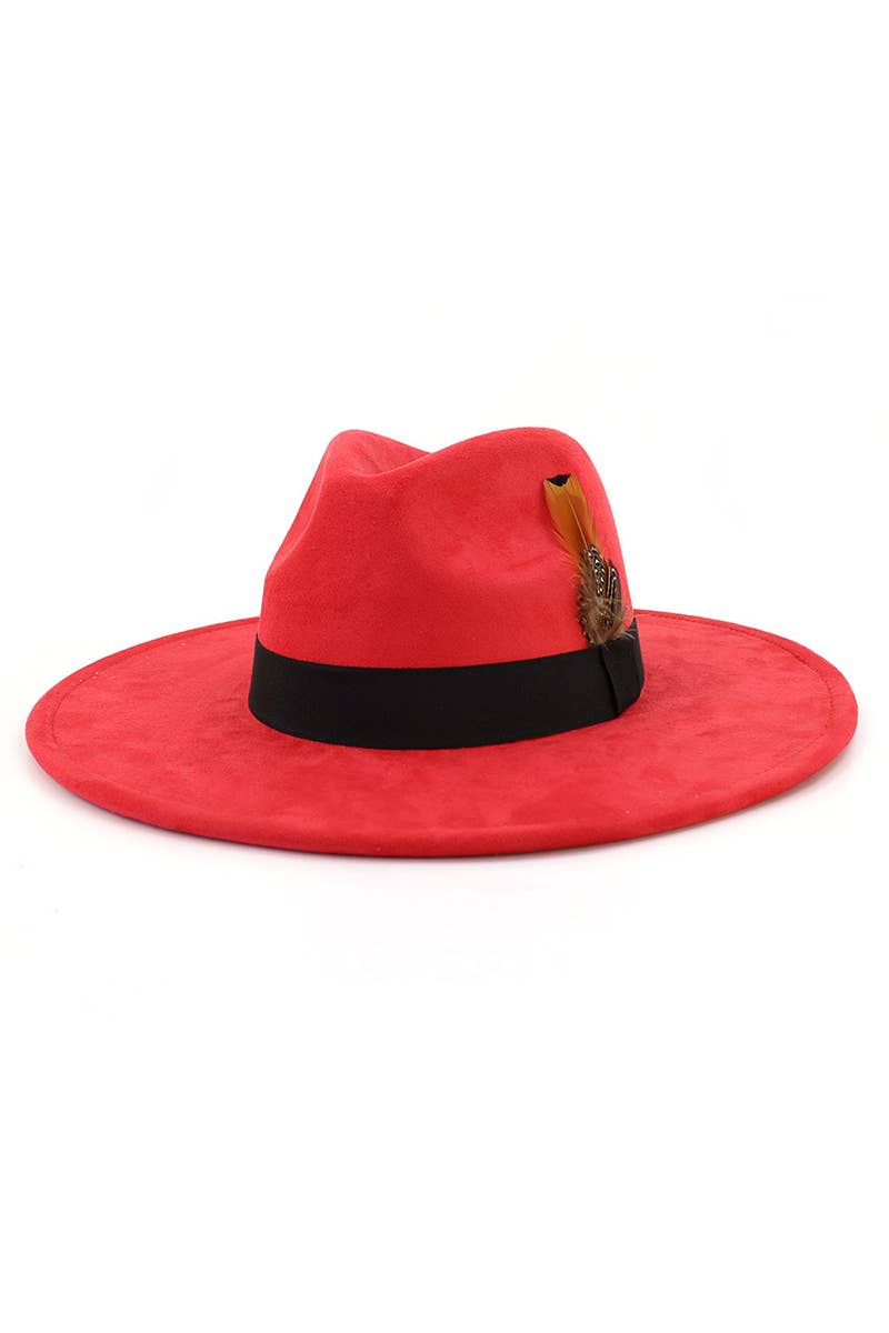 WOMEN WARM FEATHER DECORATIVE BELT PANAMA HAT_CWAH0676