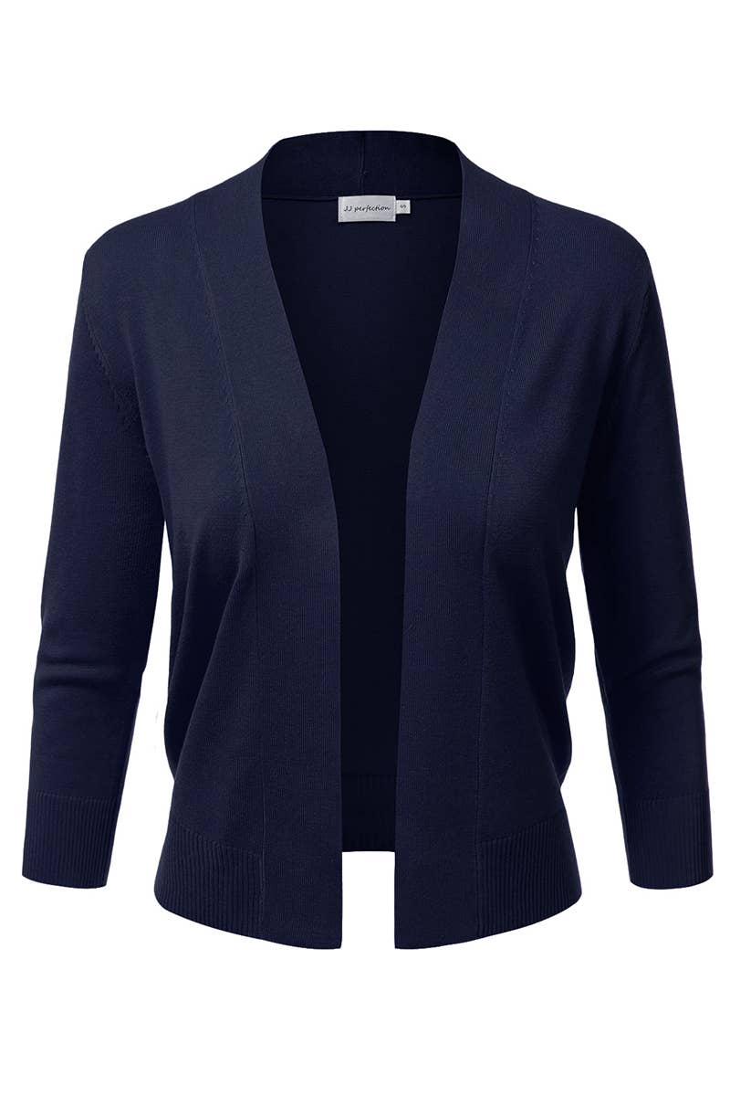 AWOCAS074_Basic 3/4 Sleeve Open Front Cropped Cardigan