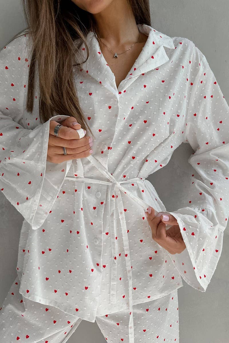 CWSPJ0186_HEART PRINT LACE-UP PAJAMAS AND HOMEWEAR SET