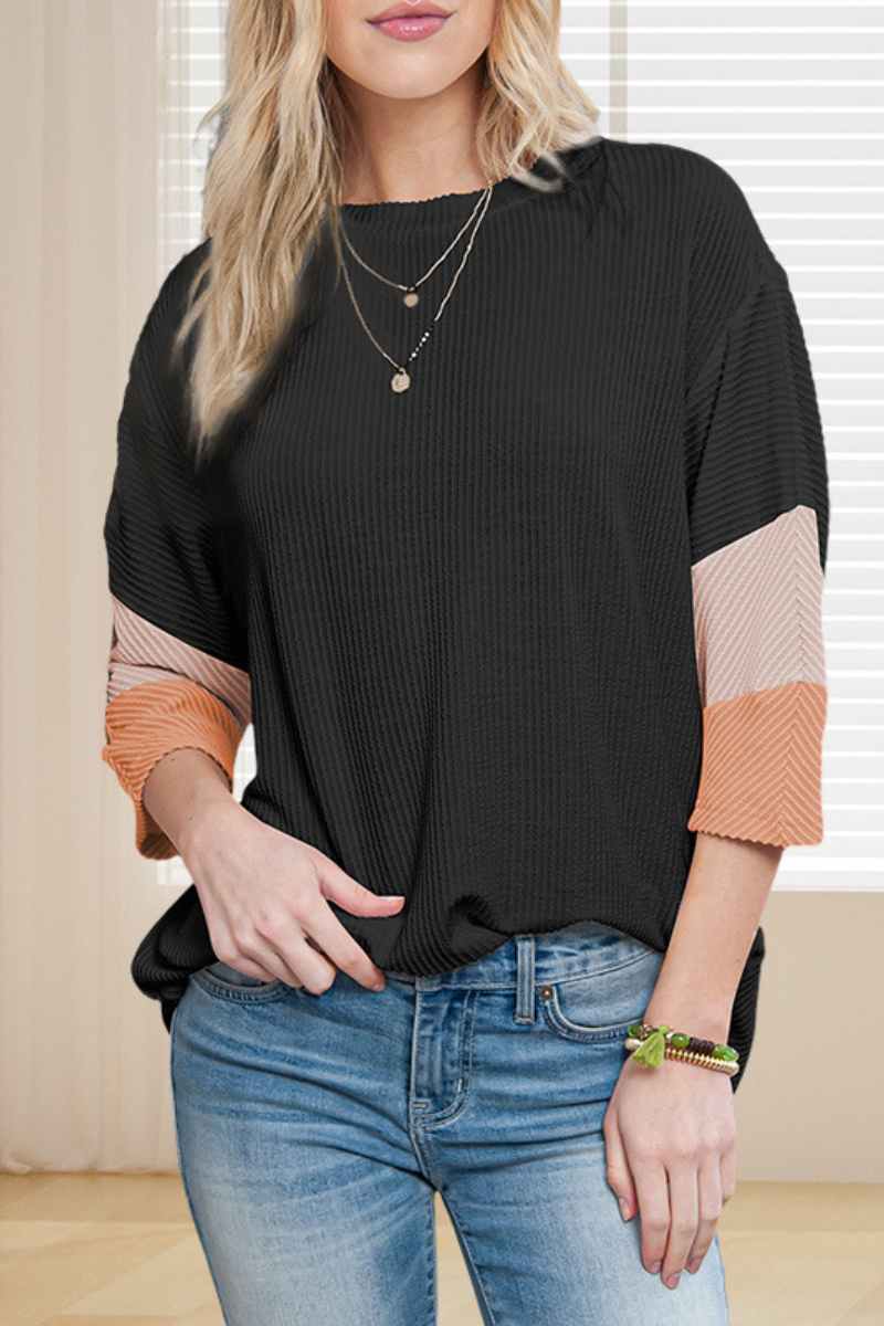 CWTBLS1321_SUMMER BAGGY CREW NECK SEVEN-POINT SLEEVE TOP