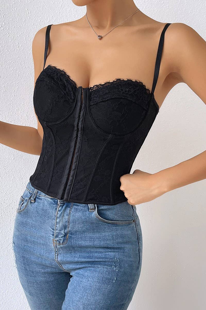 CWTTK0402_SEXY SOLID COLOR LACE FISHBONE LOW CUT TANK TOP
